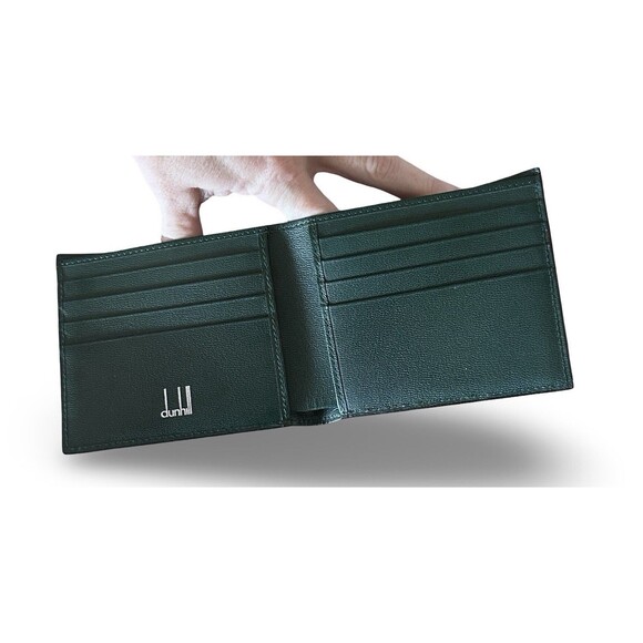 DUNHILL Bi-fold billing Club line brown mahogany green enamel leather Authentic - Picture 10 of 12
